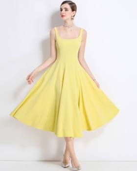 Slim pinched waist elegant sling long temperament dress