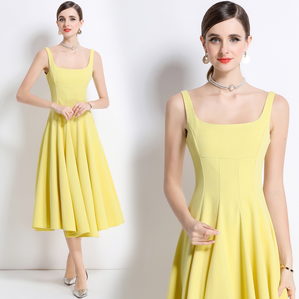 Slim pinched waist elegant sling long temperament dress