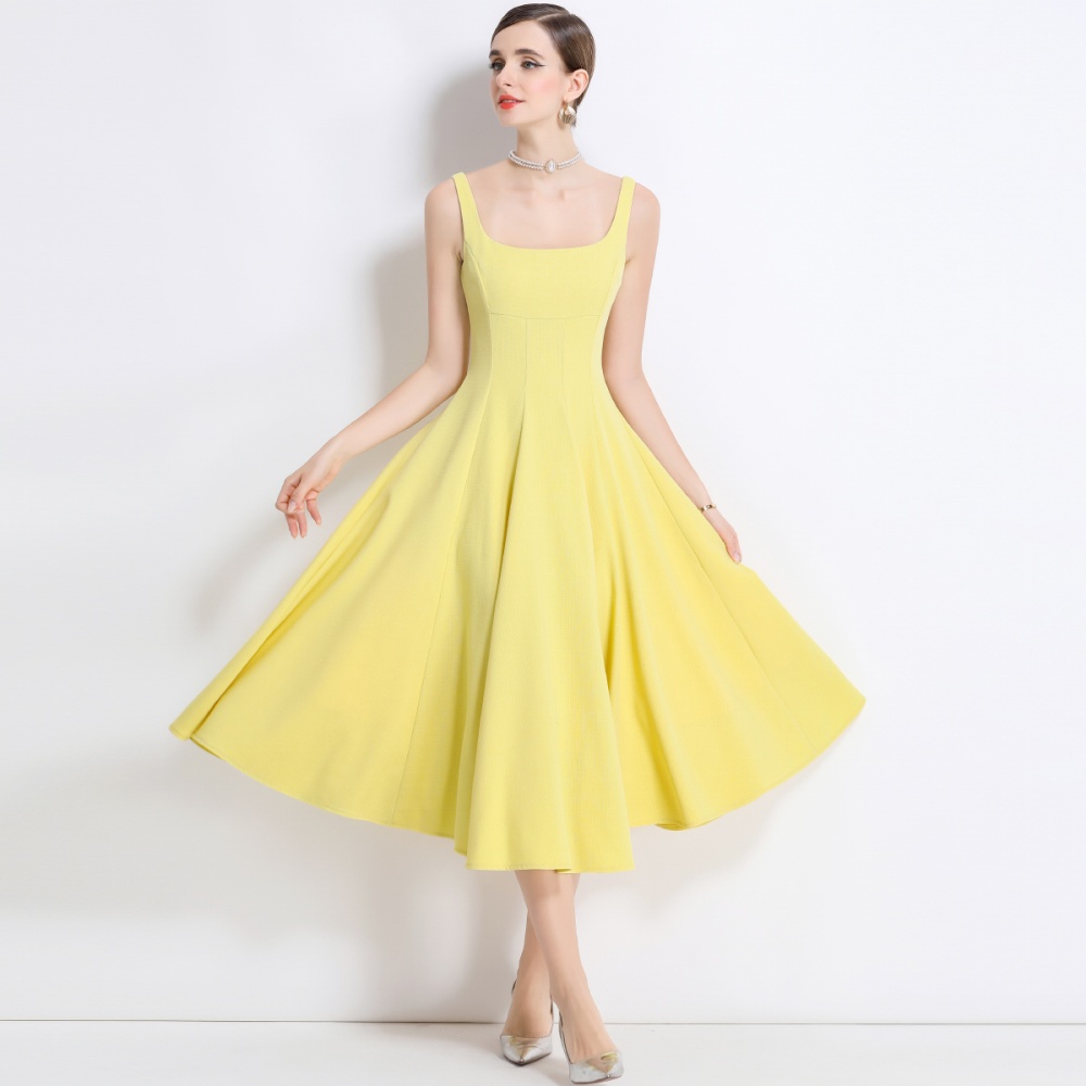 Slim pinched waist elegant sling long temperament dress