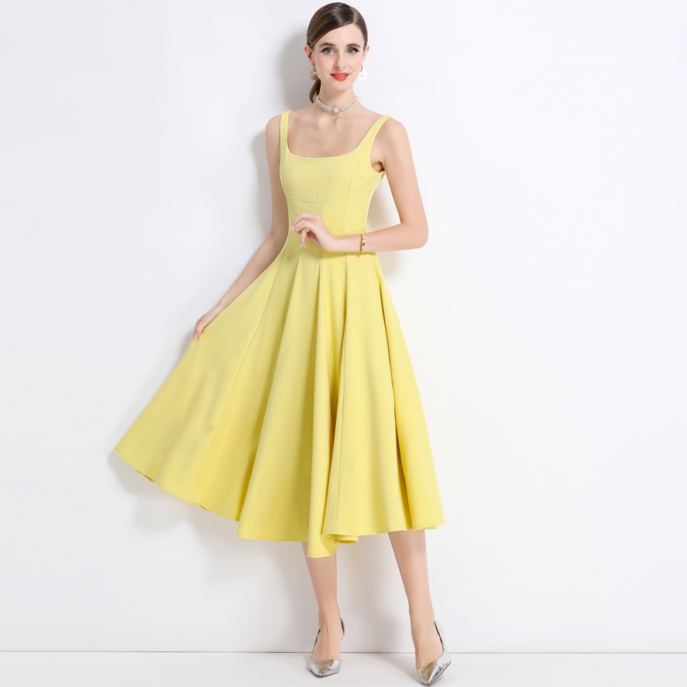 Slim pinched waist elegant sling long temperament dress