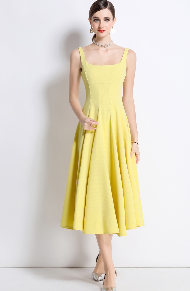 Slim pinched waist elegant sling long temperament dress