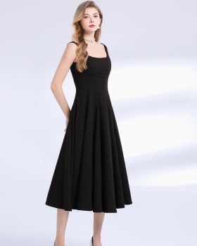 Long pinched waist sling temperament slim elegant dress