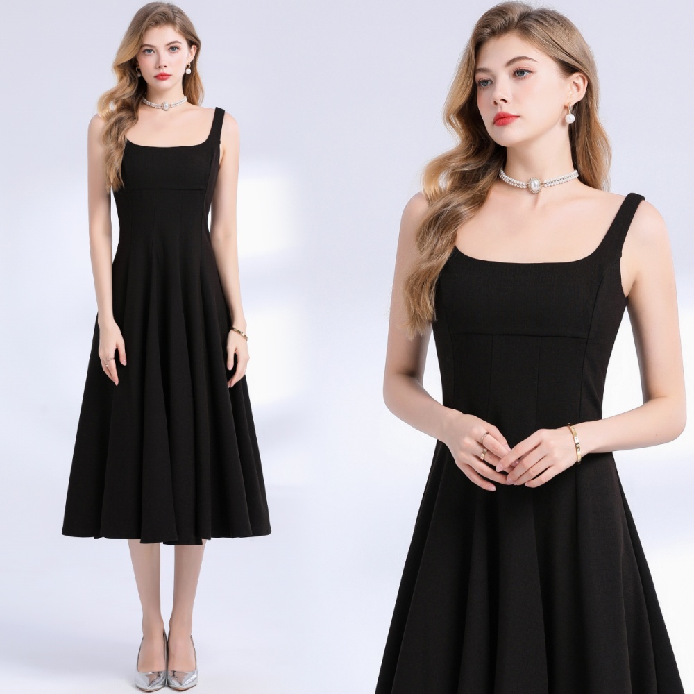 Long pinched waist sling temperament slim elegant dress