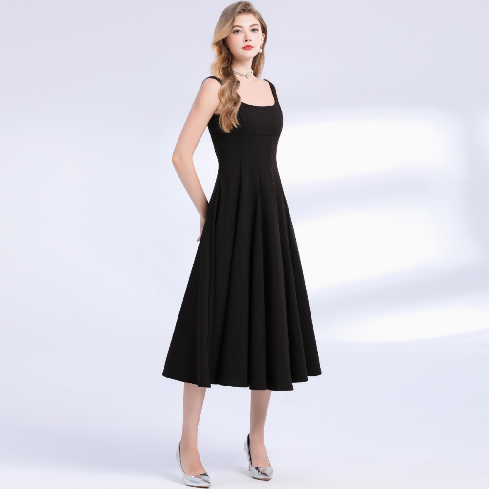 Long pinched waist sling temperament slim elegant dress
