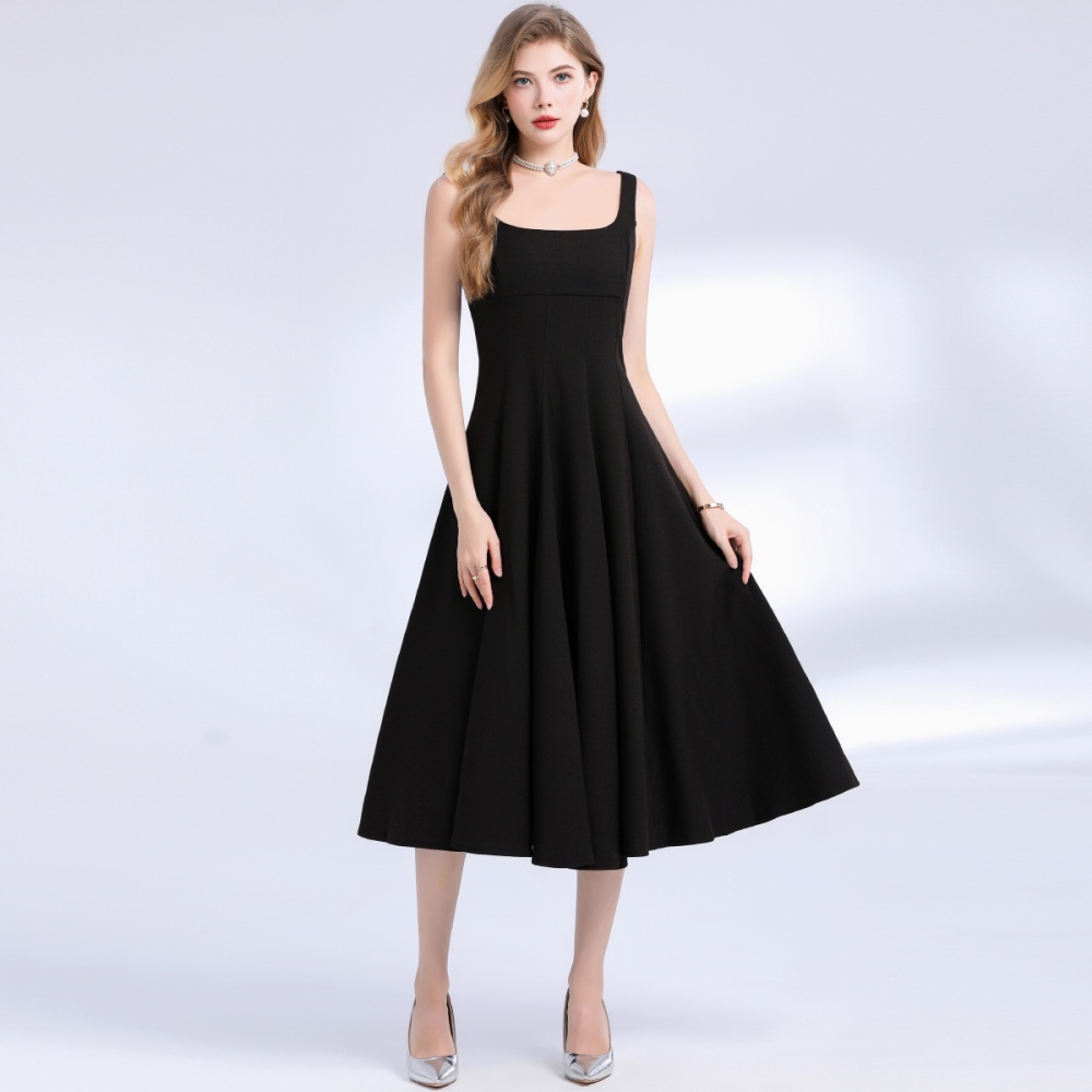 Long pinched waist sling temperament slim elegant dress
