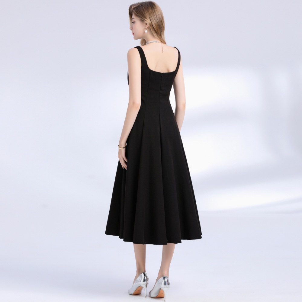 Long pinched waist sling temperament slim elegant dress