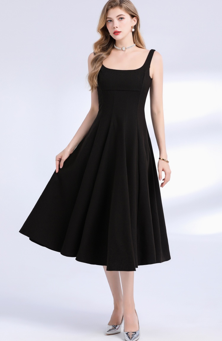 Long pinched waist sling temperament slim elegant dress
