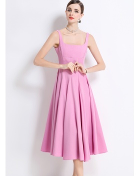 Long elegant pinched waist slim temperament sling dress