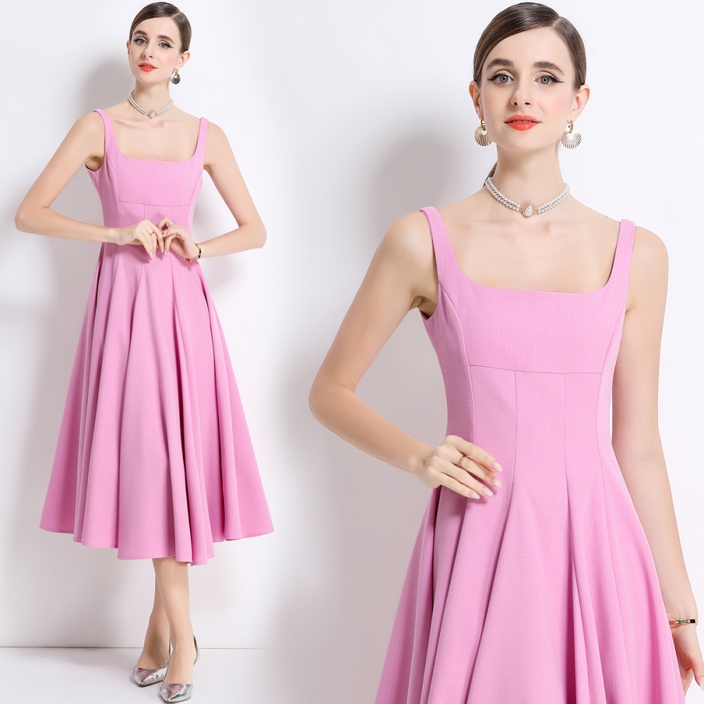 Long elegant pinched waist slim temperament sling dress