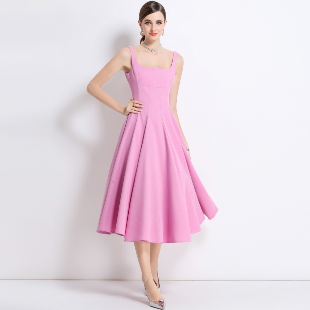 Long elegant pinched waist slim temperament sling dress