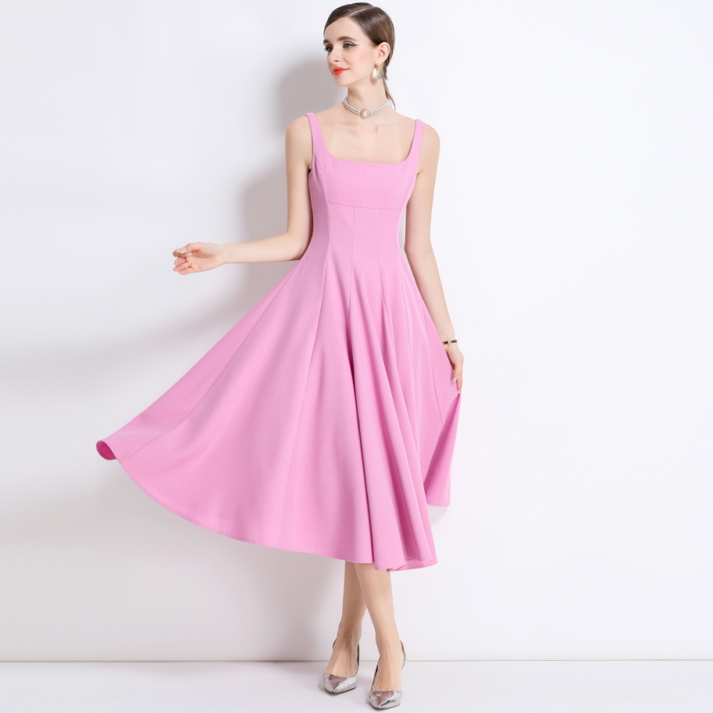 Long elegant pinched waist slim temperament sling dress