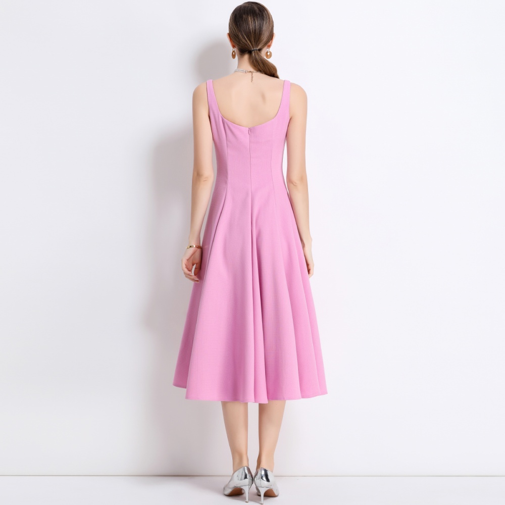 Long elegant pinched waist slim temperament sling dress