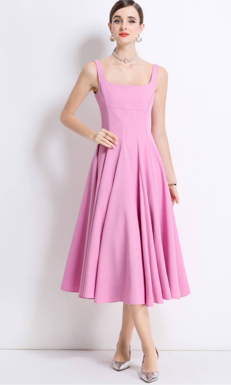 Long elegant pinched waist slim temperament sling dress