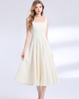 Slim temperament elegant pinched waist sling long dress
