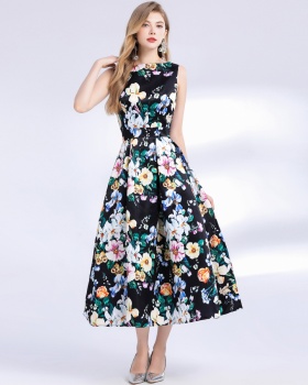 High waist clipping pinched waist A-line dress