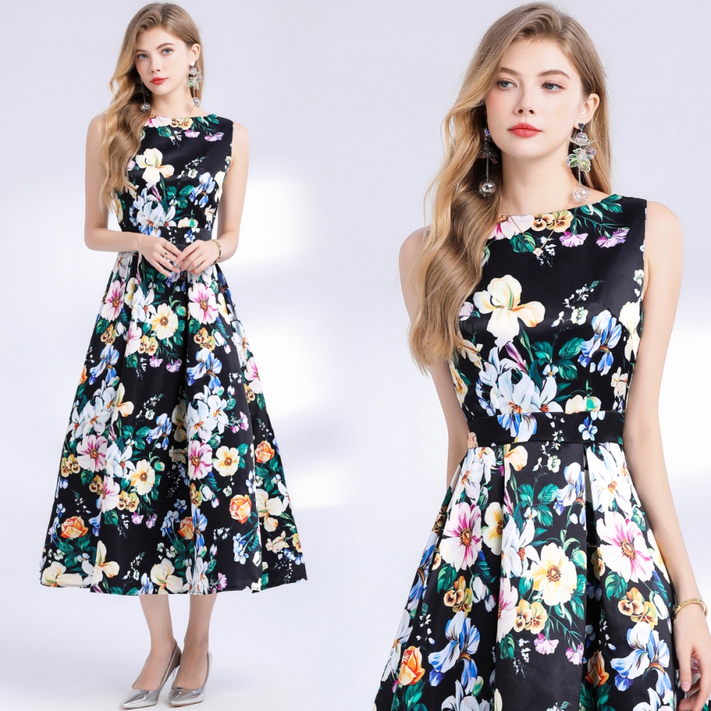 High waist clipping pinched waist A-line dress