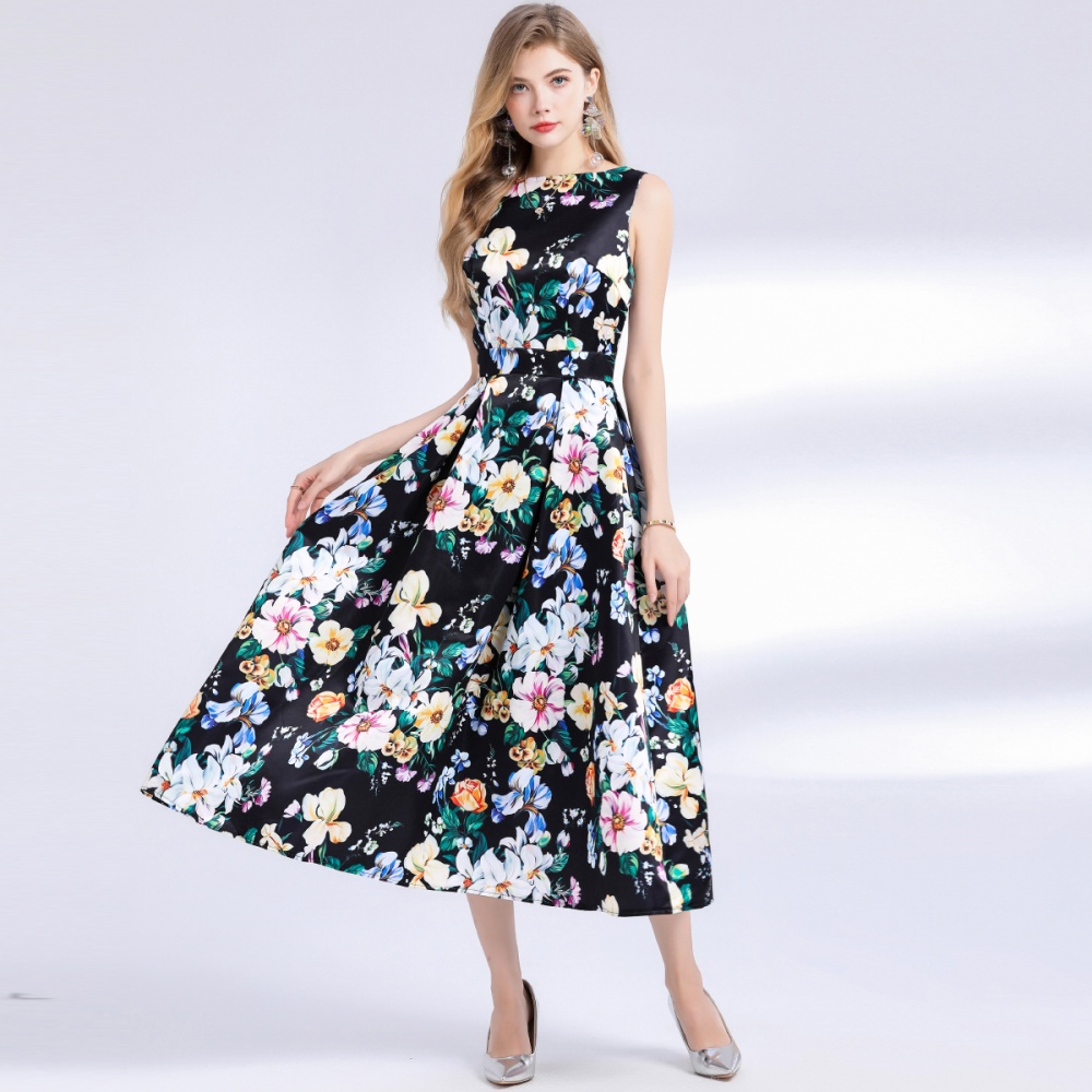 High waist clipping pinched waist A-line dress
