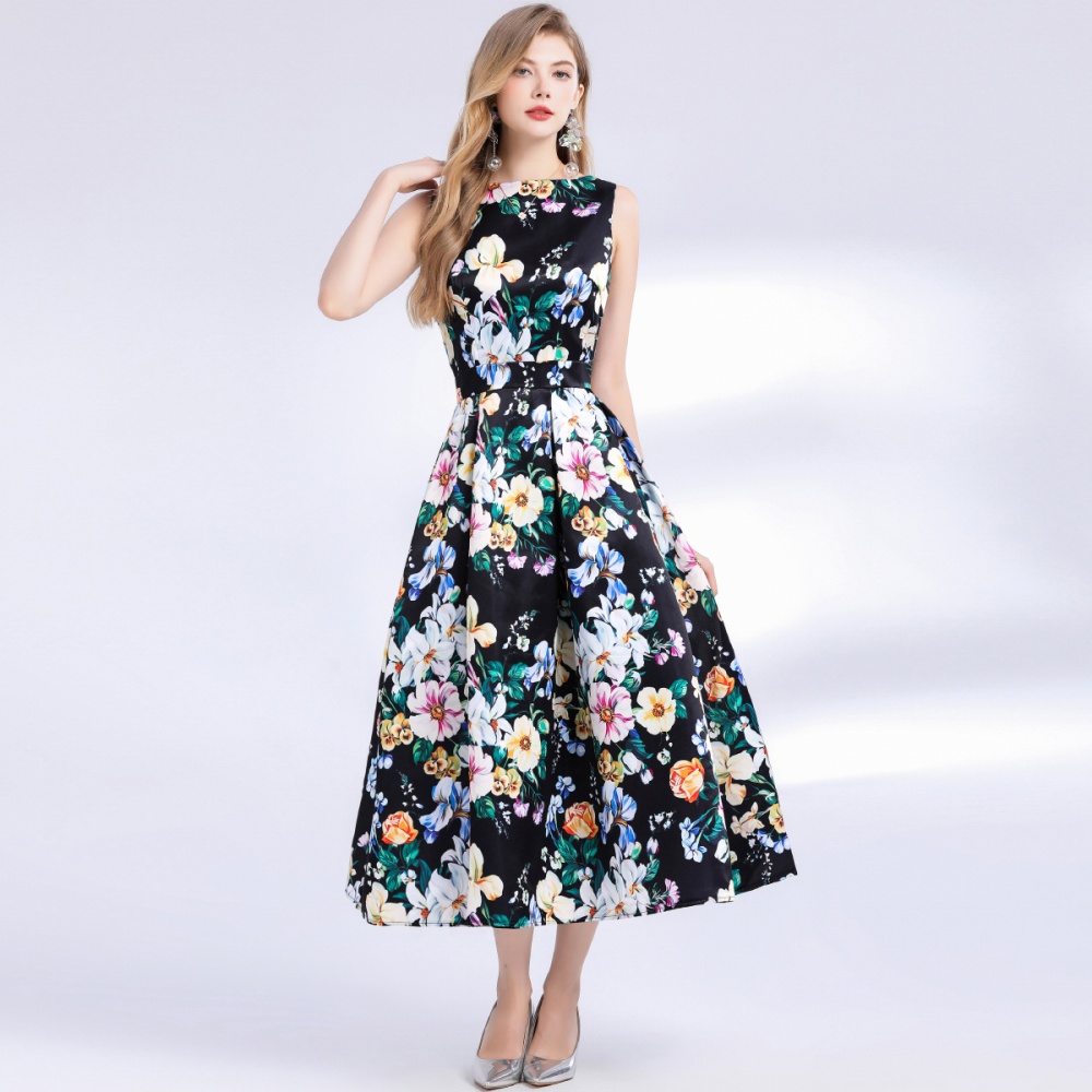 High waist clipping pinched waist A-line dress