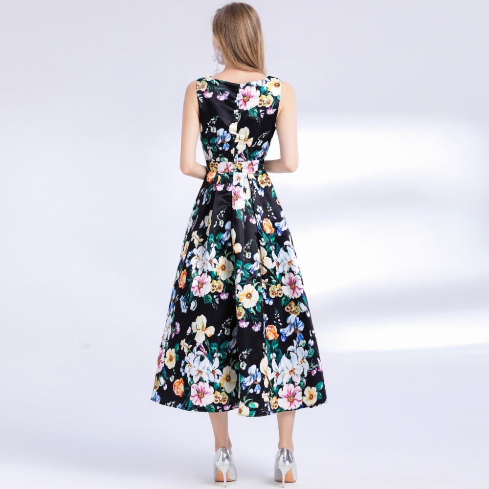 High waist clipping pinched waist A-line dress