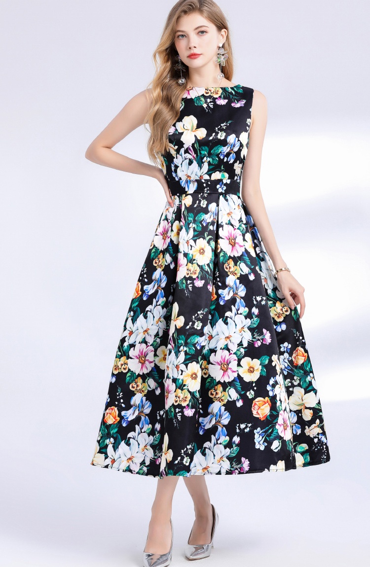 High waist clipping pinched waist A-line dress