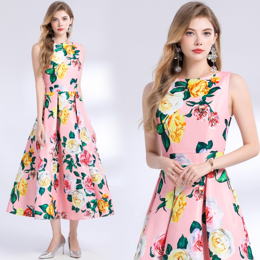 Sleeveless stereoscopic A-line pinched waist dress