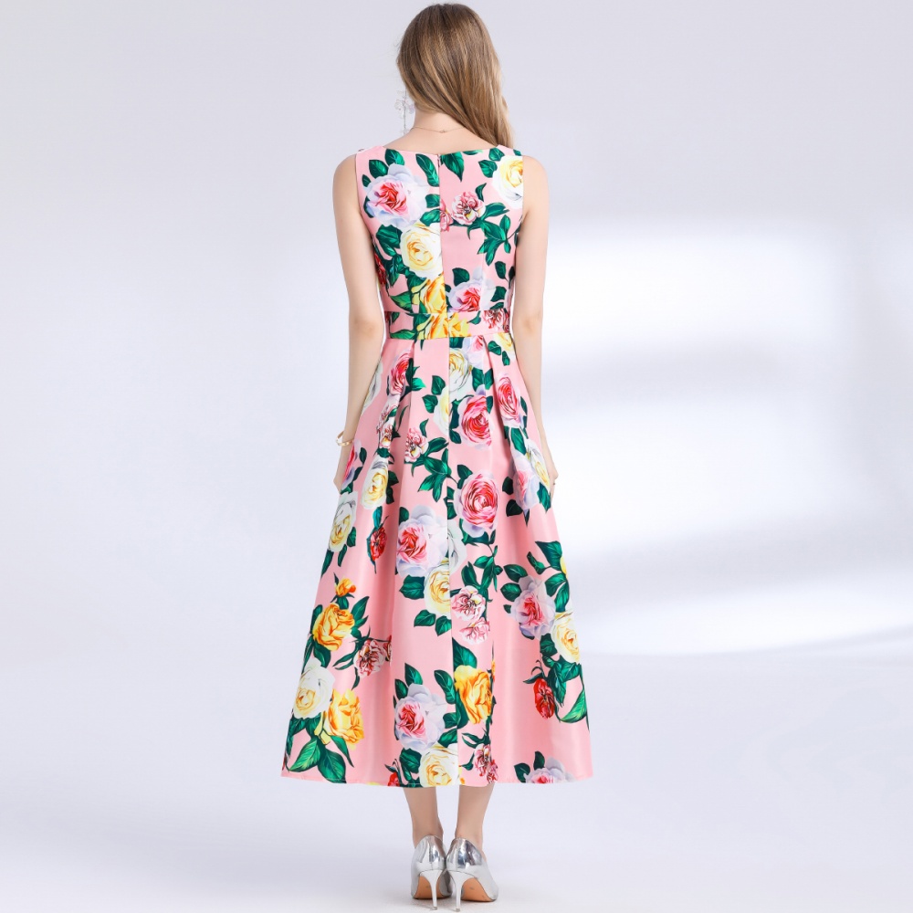 Sleeveless stereoscopic A-line pinched waist dress
