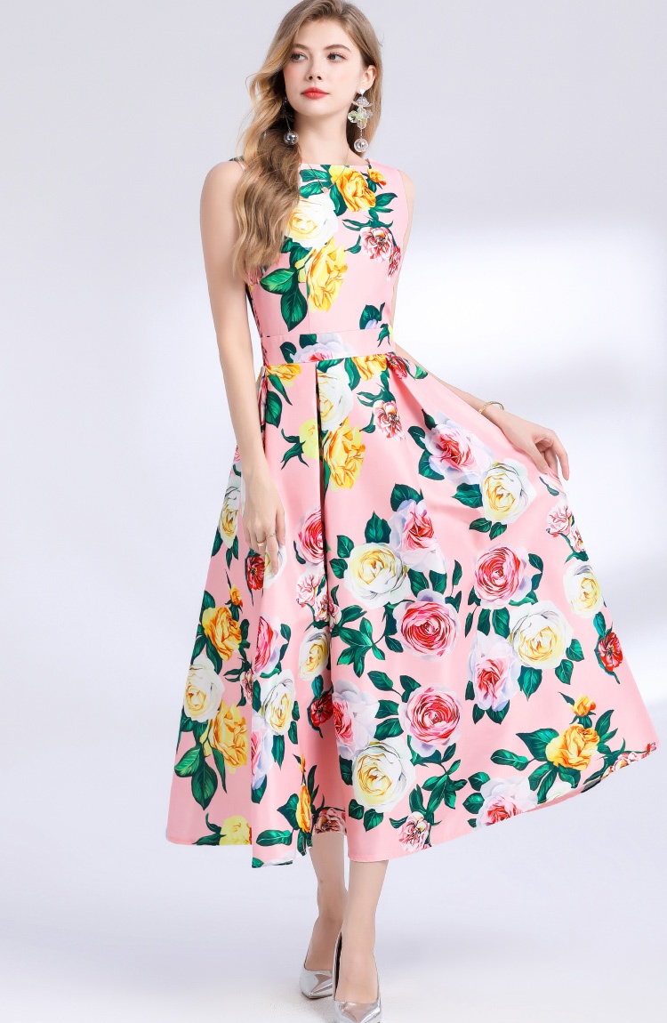Sleeveless stereoscopic A-line pinched waist dress