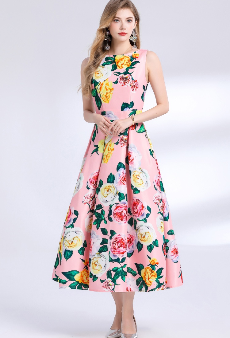 Sleeveless stereoscopic A-line pinched waist dress