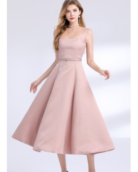 Sling temperament with belt France style sleeveless dress