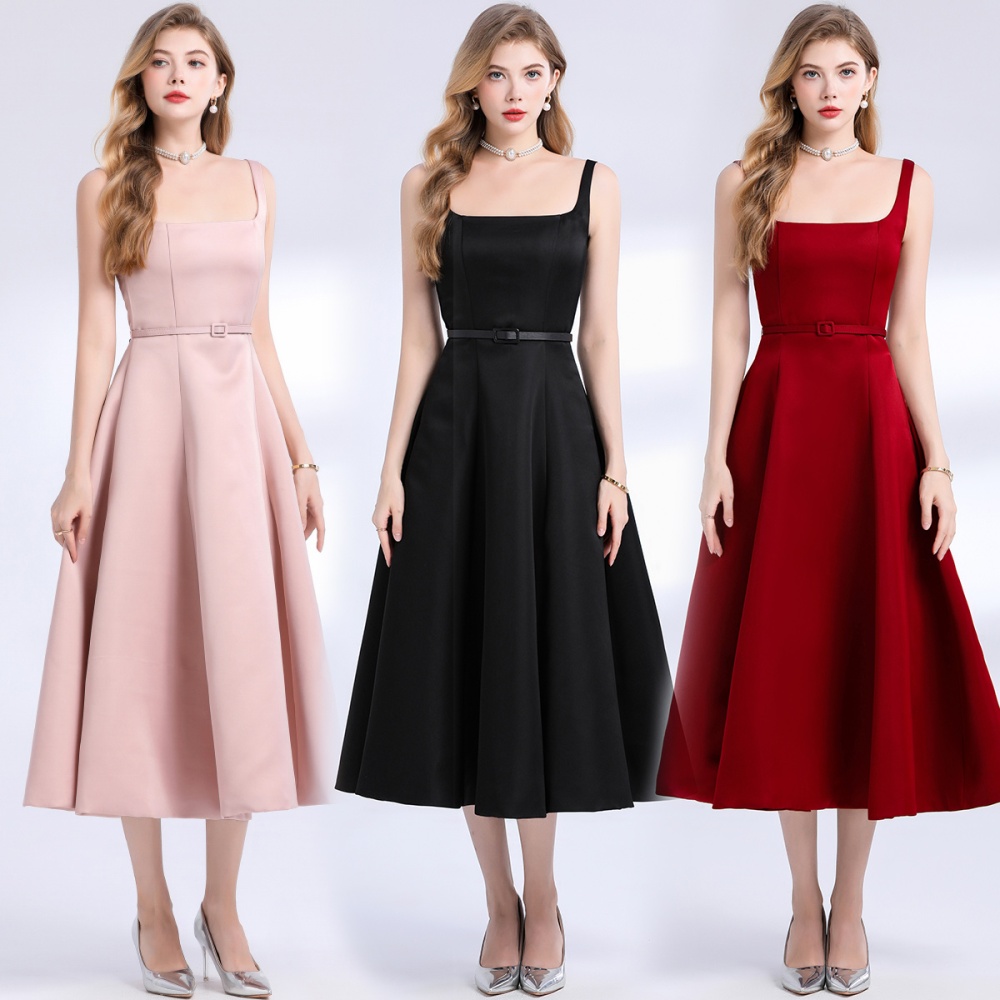 Sling temperament with belt France style sleeveless dress