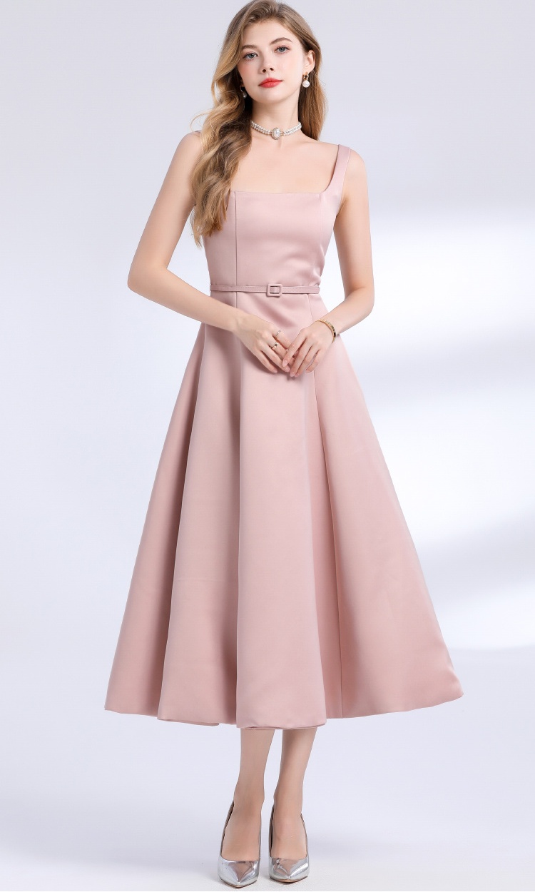 Sling temperament with belt France style sleeveless dress