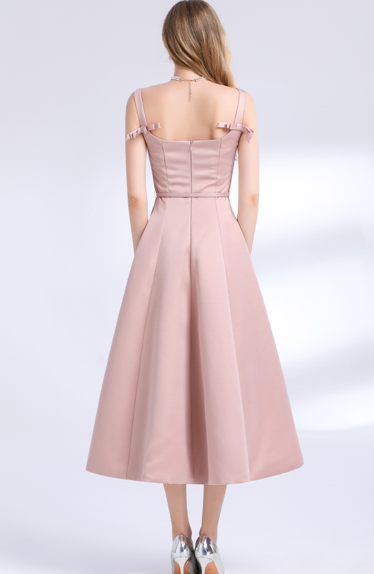 Sling temperament with belt France style sleeveless dress