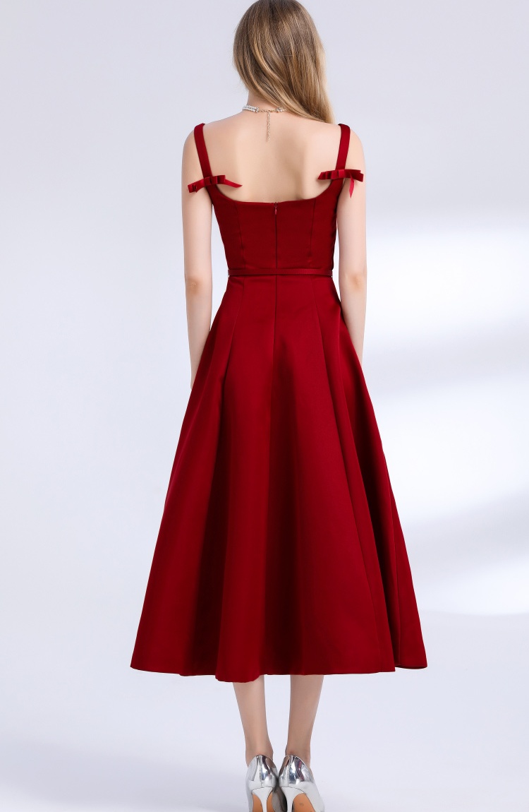 Sling temperament with belt France style sleeveless dress