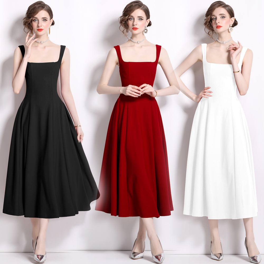 U-neck France style strap dress niche slim dress