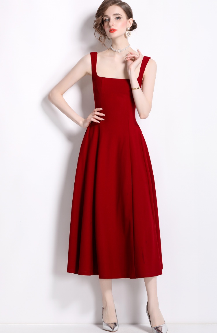 U-neck France style strap dress niche slim dress