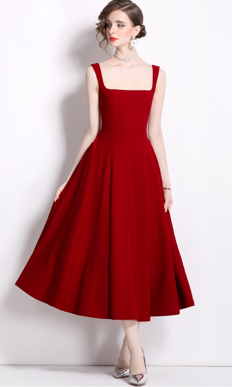 U-neck France style strap dress niche slim dress