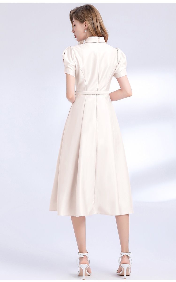 Elegant with belt pinched waist short sleeve dress