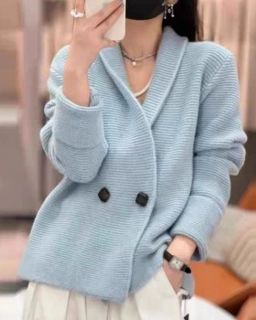 Double-breasted coat knitted sweater for women