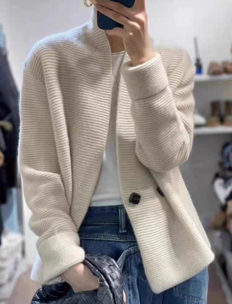 Double-breasted coat knitted sweater for women