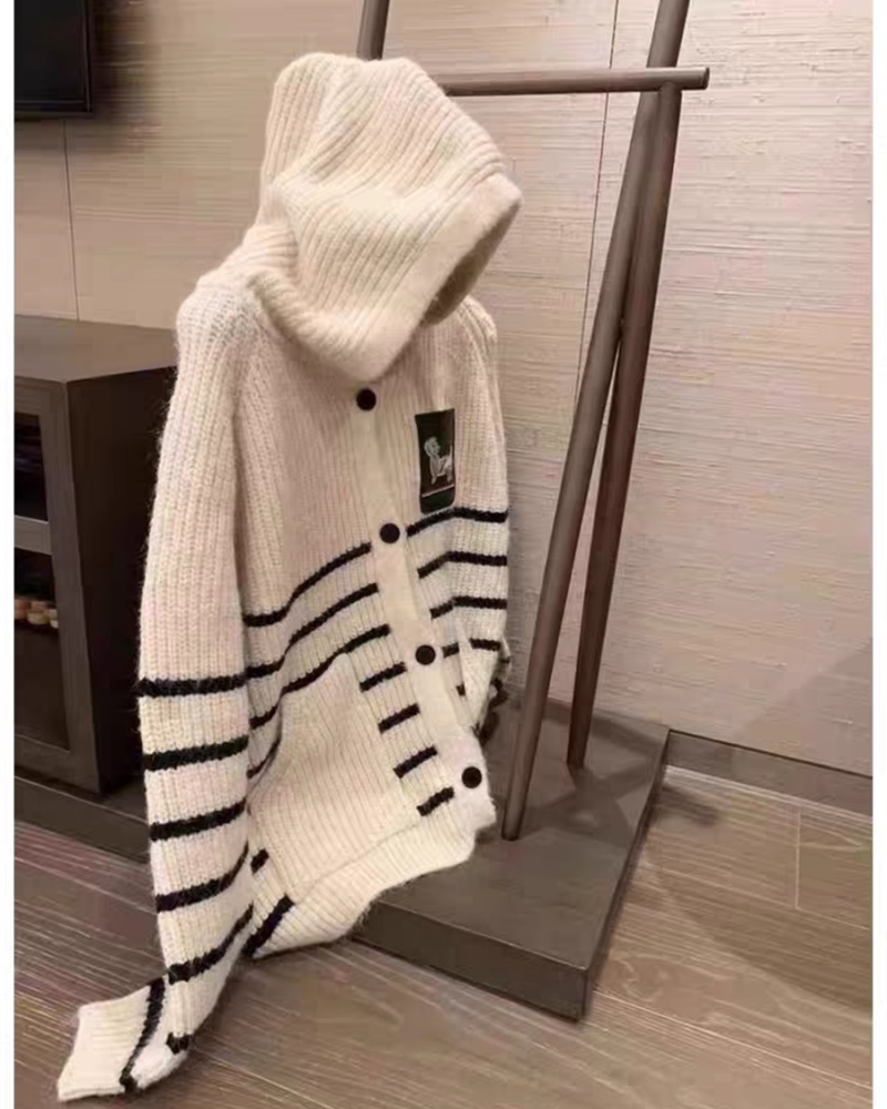 Pocket puppy cardigan loose stripe coat