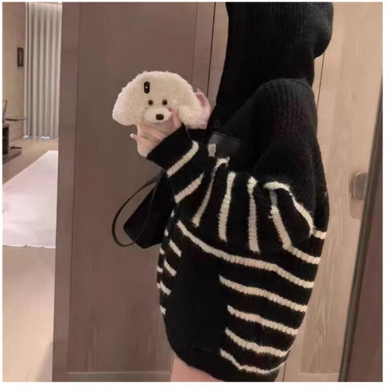 Pocket puppy cardigan loose stripe coat