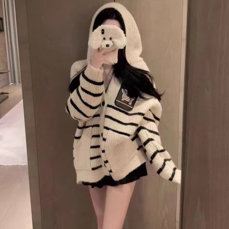 Pocket puppy cardigan loose stripe coat