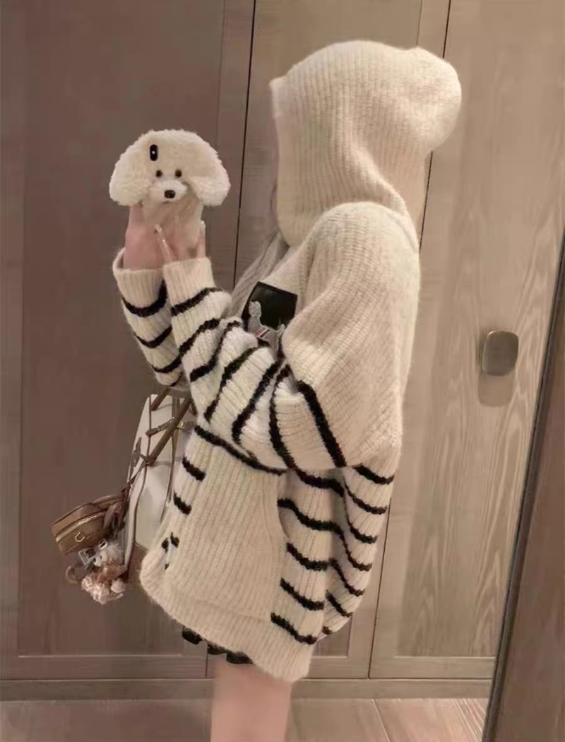 Pocket puppy cardigan loose stripe coat