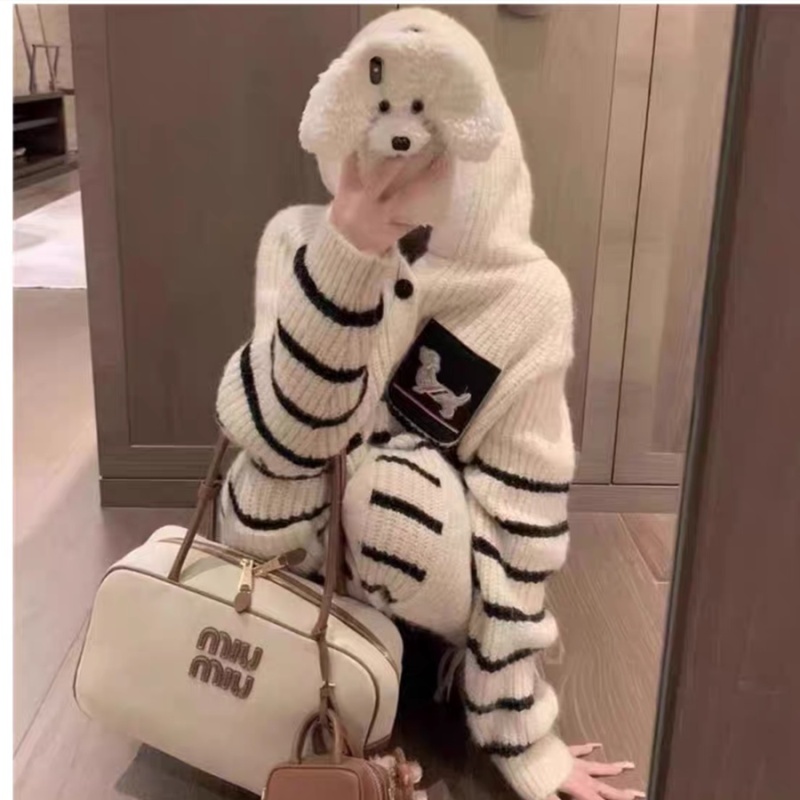 Pocket puppy cardigan loose stripe coat