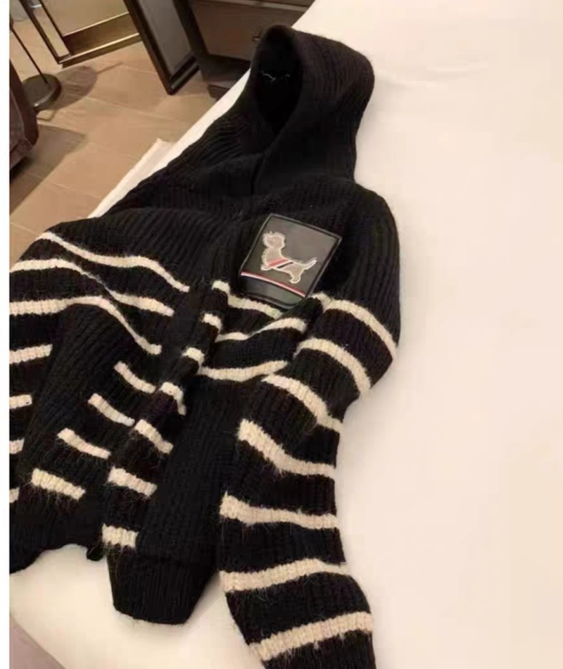 Pocket puppy cardigan loose stripe coat