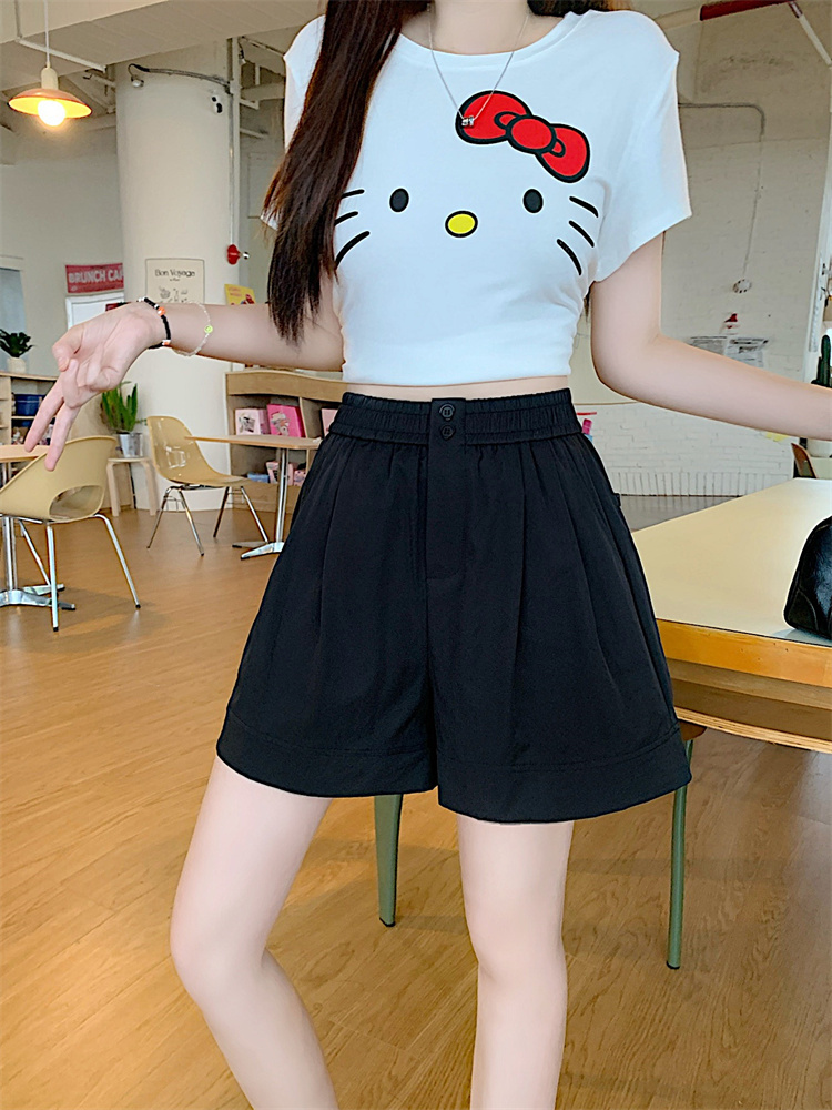 Elastic waist summer wide leg pants A-line shorts
