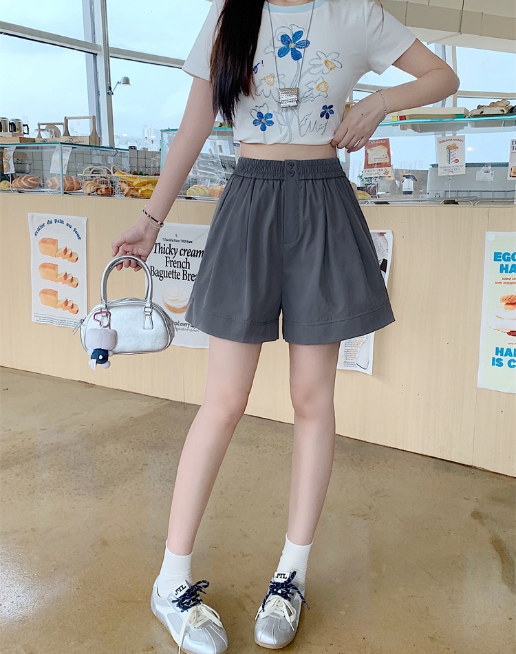 Elastic waist summer wide leg pants A-line shorts