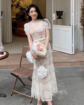 Pinched waist long summer beading dress