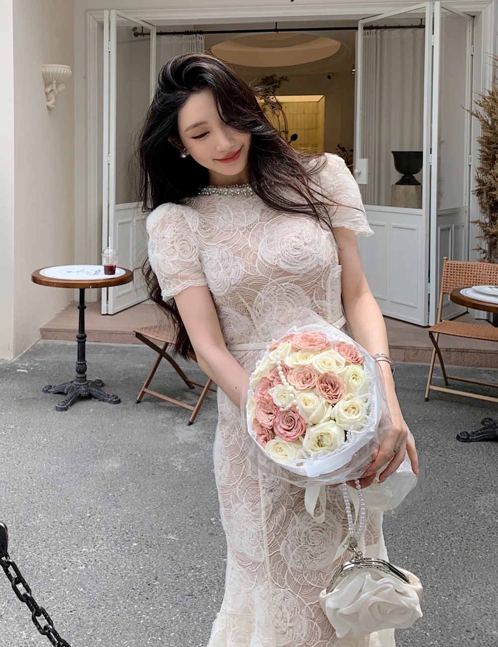 Pinched waist long summer beading dress