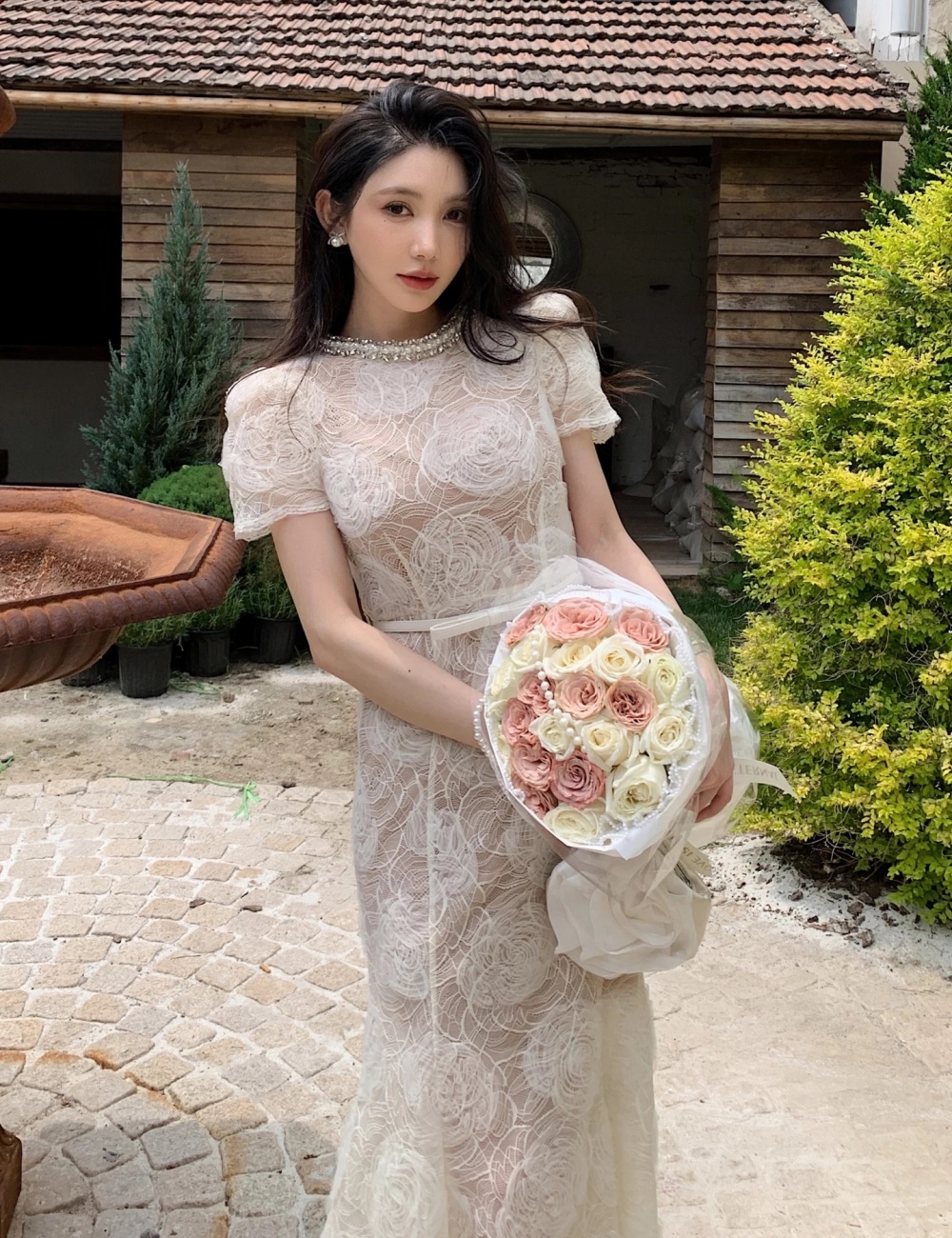 Pinched waist long summer beading dress